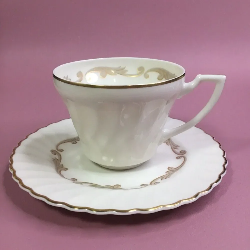 Vintage Syracuse Baroque White Tea Cup & Saucer Set‎ Hand-Crafted USA